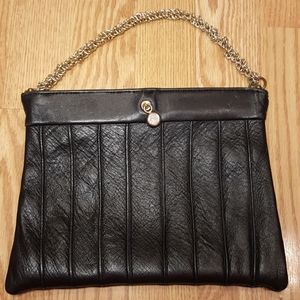 Small black leather purse, vintage handbag